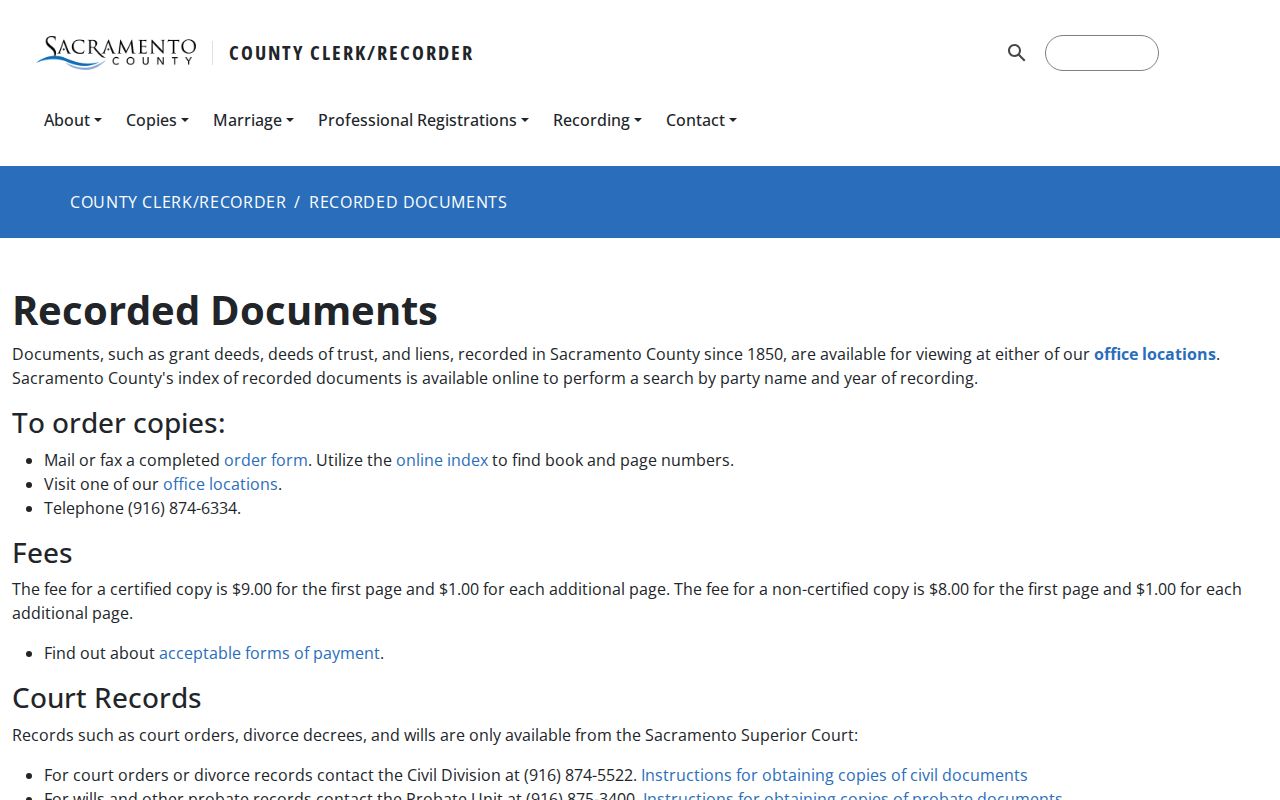 Galt previous residents Sacramento recorded document copy access
