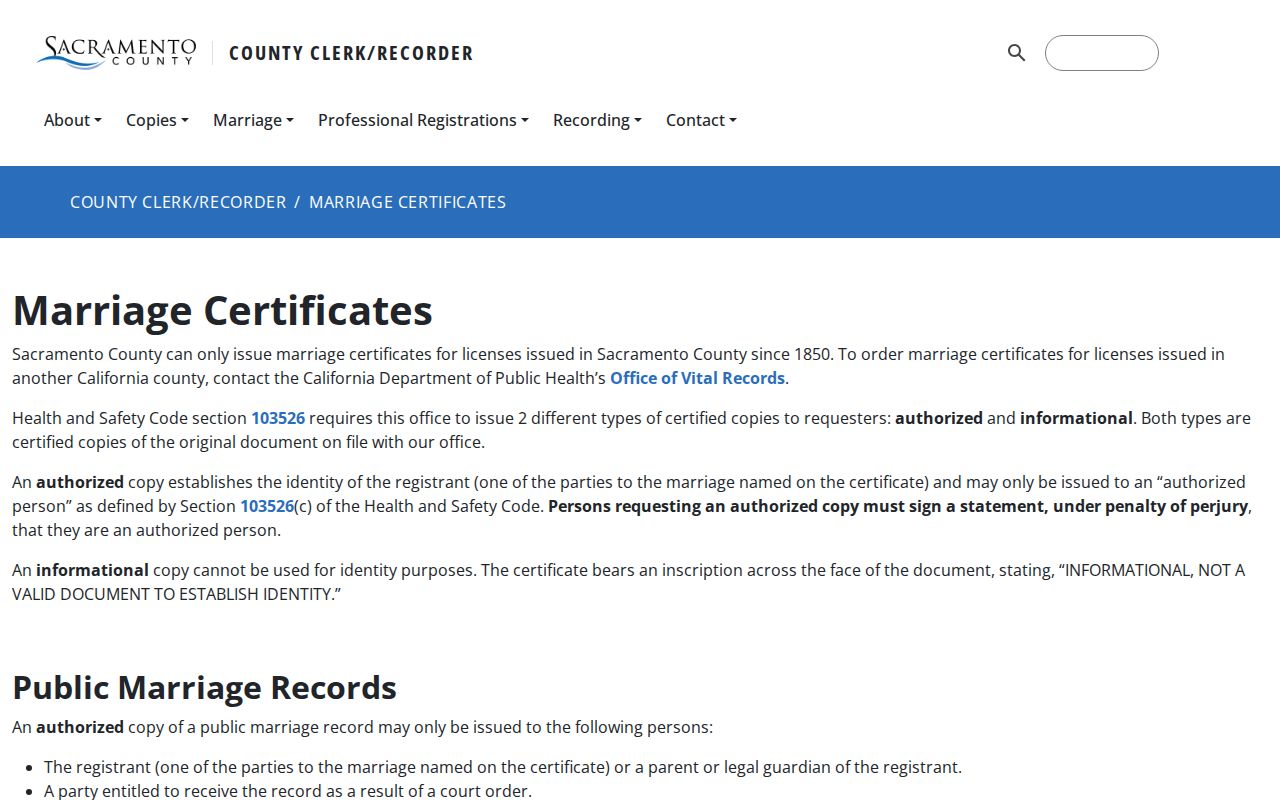 Galt previous residents Sacramento County marriage records