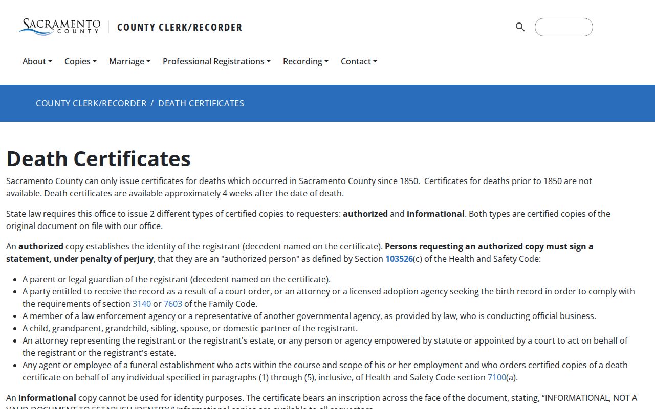 Galt resident lookup Sacramento County death records