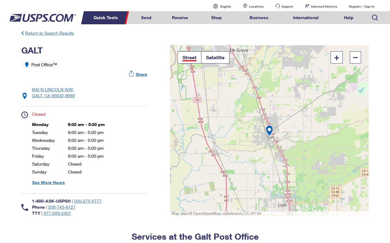 Galt ZIP code directory USPS post office 95632